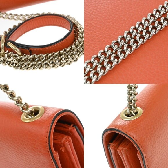 GUCCI Logo Interlocking G Chain Mini Shoulder Bag Leather Orange GHW - Picture 7 of 16